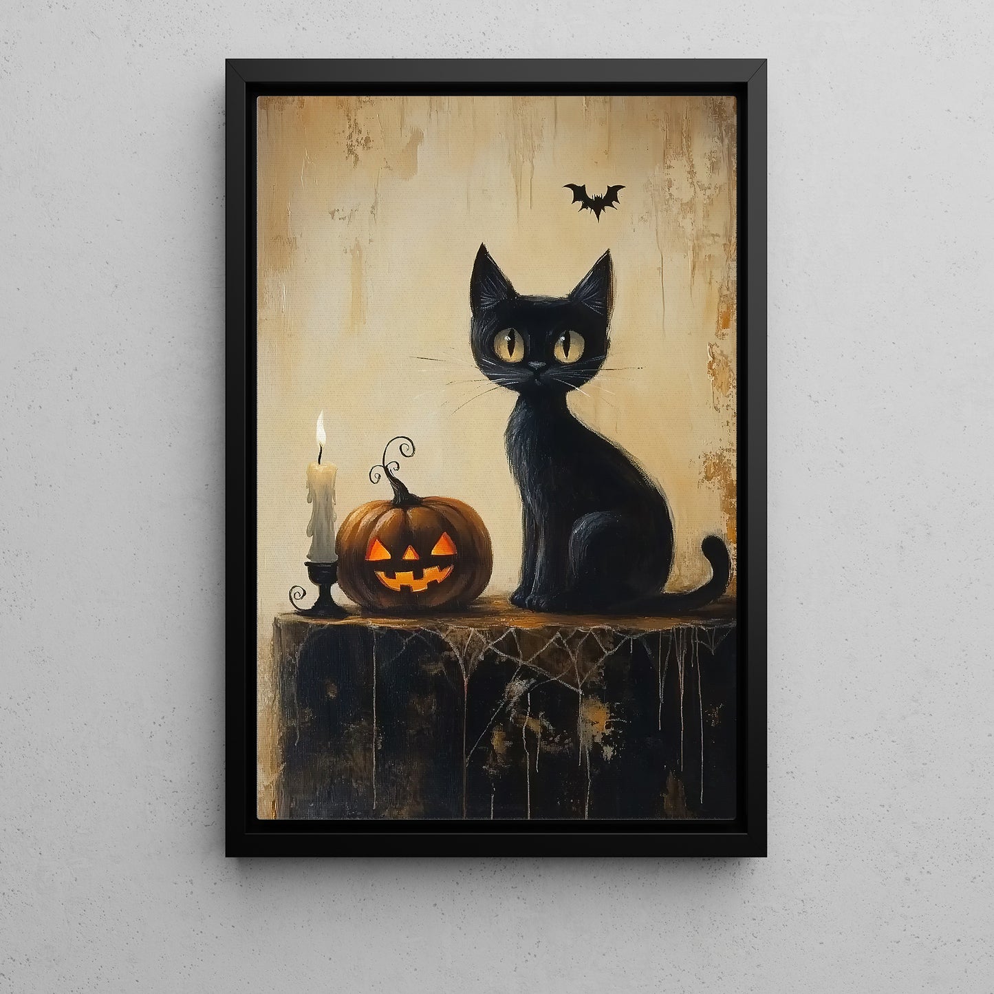 Midnight Watch, Cat Canvas Painting, Spooky Season Wall Art Decor, Halloween Poster Gift For Witch Cat Lovers