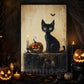 Midnight Watch, Cat Canvas Painting, Spooky Season Wall Art Decor, Halloween Poster Gift For Witch Cat Lovers