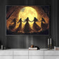 Moonlit Sisters, Witch Canvas Painting, Spooky Season Wall Art Decor, Halloween Poster Gift For Witch Lovers