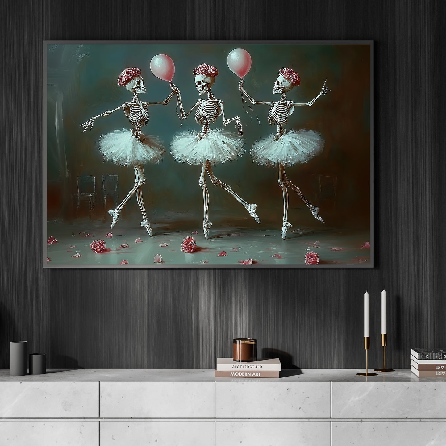 Dance Of The Skeletons, Skeleton Canvas Painting, Spooky Season Wall Art Decor, Halloween Poster Gift For Ballet Lovers