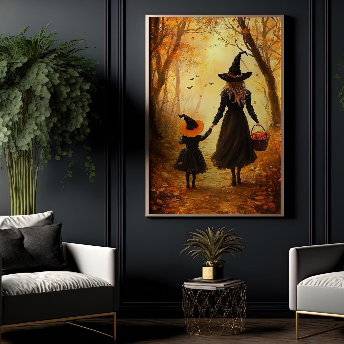 Witching Hour Stroll, Witch Canvas Painting, Spooky Season Wall Art Decor, Halloween Poster Gift For Witch Lovers