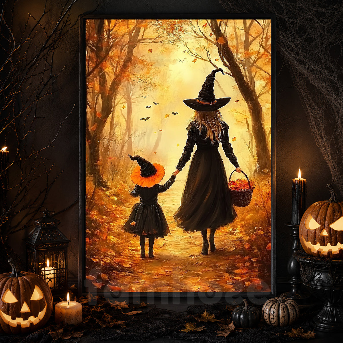 Witching Hour Stroll, Witch Canvas Painting, Spooky Season Wall Art Decor, Halloween Poster Gift For Witch Lovers