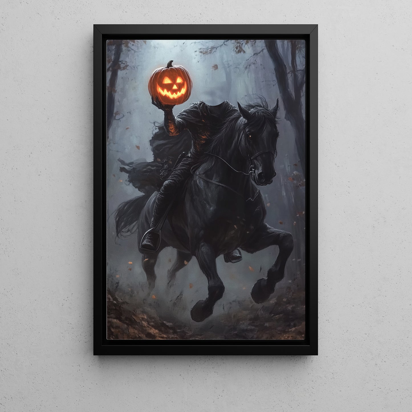 The Headless Horseman's Ride, Horse Canvas Painting, Spooky Season Wall Art Decor, Halloween Poster Gift For Horse Riding Lovers