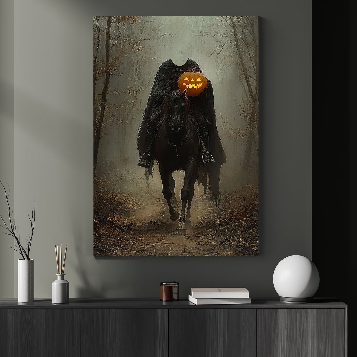 The Headless Rider, Horse Canvas Painting, Spooky Season Wall Art Decor, Halloween Poster Gift For Horse Riding Lovers