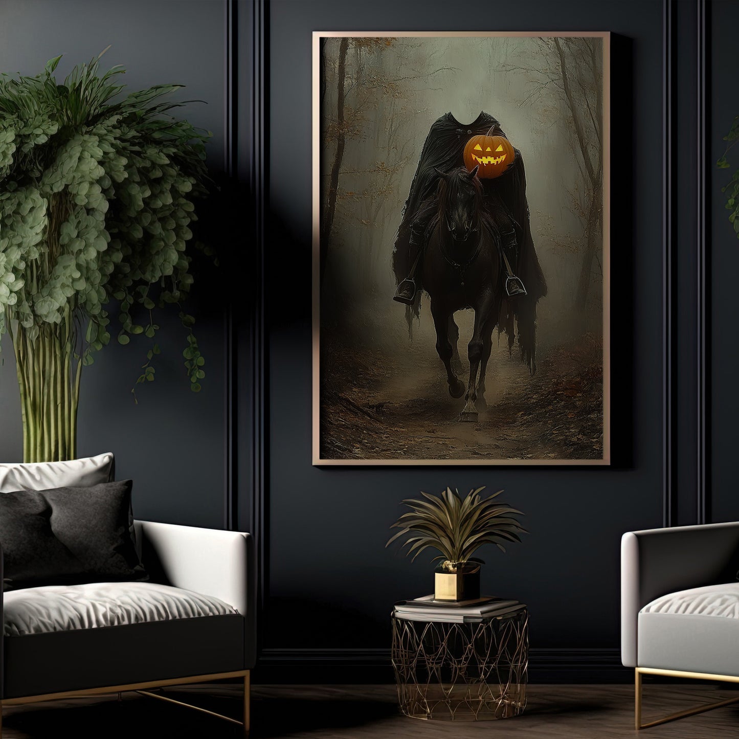 The Headless Rider, Horse Canvas Painting, Spooky Season Wall Art Decor, Halloween Poster Gift For Horse Riding Lovers