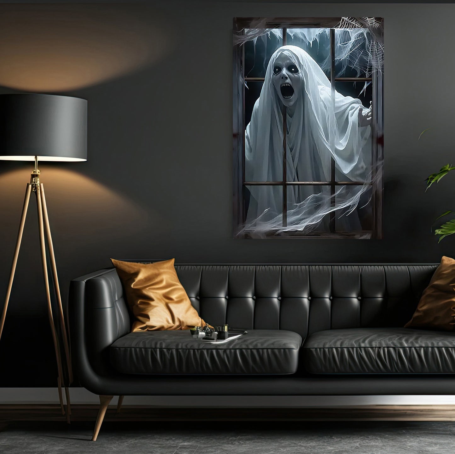 The Haunting Gaze, Ghost Canvas Painting, Spooky Season Wall Art Decor, Halloween Poster Gift For Ghost Lovers