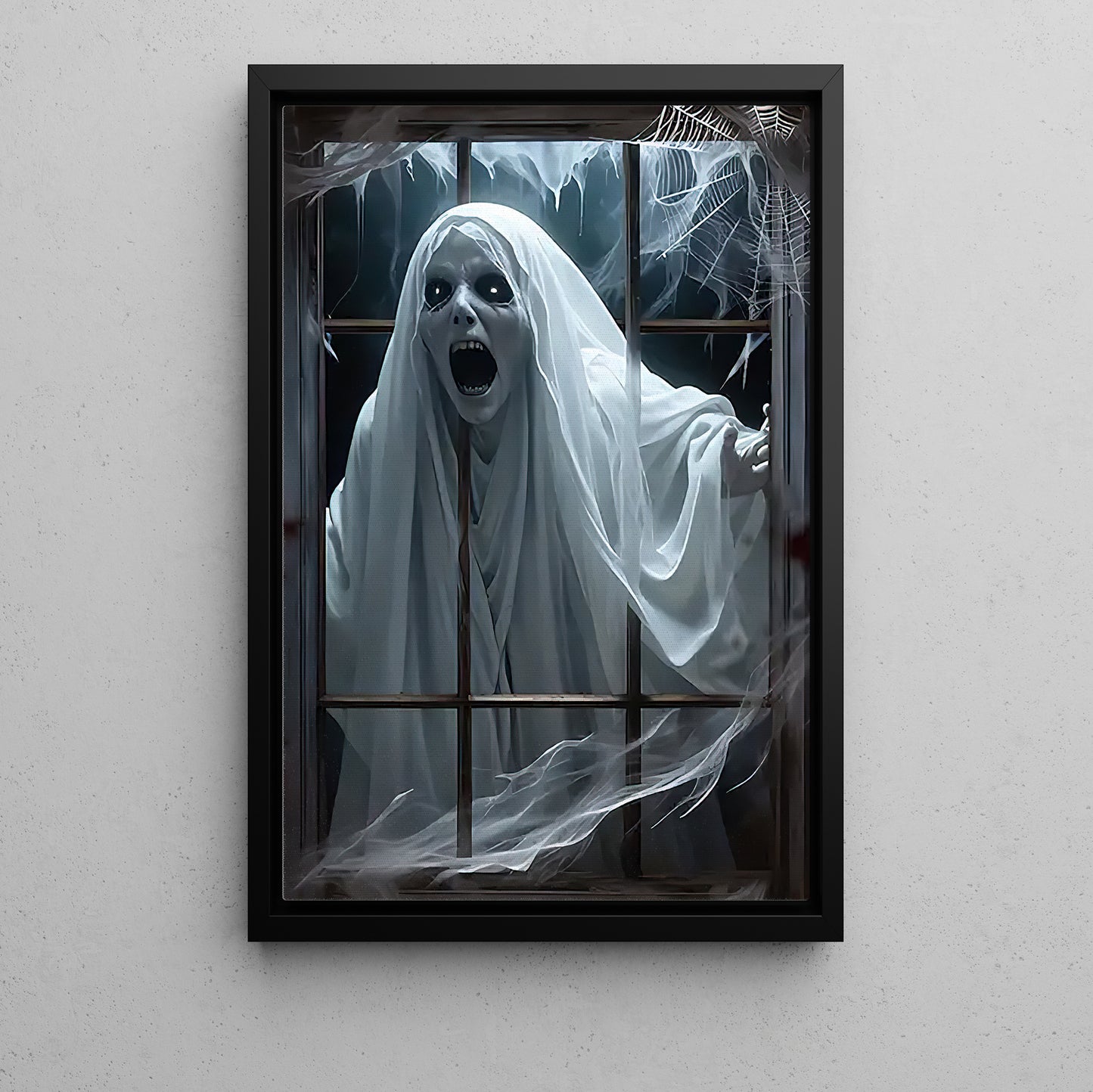 The Haunting Gaze, Ghost Canvas Painting, Spooky Season Wall Art Decor, Halloween Poster Gift For Ghost Lovers