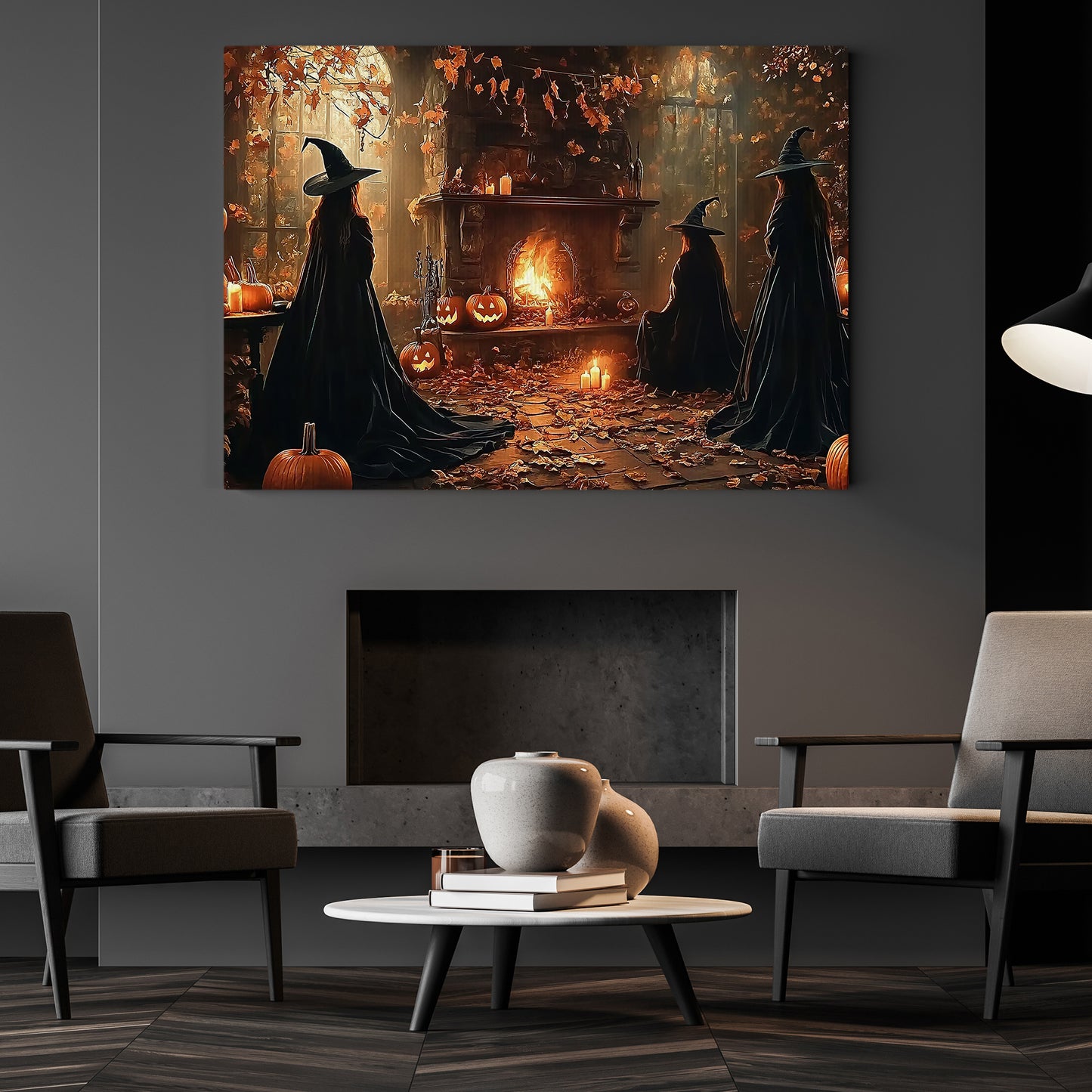 Interesting Halloween Canvas Painting, Witch Meeting, Spooky Season Wall Art Decor, Halloween Poster Gift