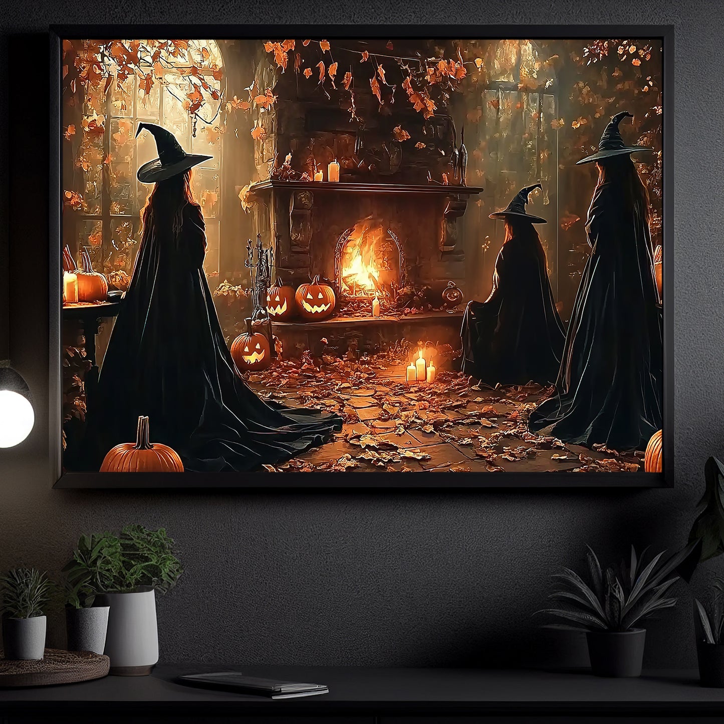 Interesting Halloween Canvas Painting, Witch Meeting, Spooky Season Wall Art Decor, Halloween Poster Gift