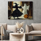 Interesting Halloween Canvas Painting, Witch And Ghost Are Dancing, Spooky Season Wall Art Decor, Halloween Poster Gift