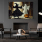 Interesting Halloween Canvas Painting, Witch And Ghost Are Dancing, Spooky Season Wall Art Decor, Halloween Poster Gift