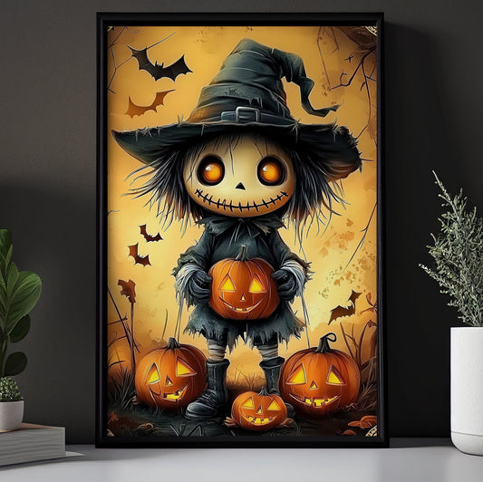 Cute Scarecrow Halloween Canvas Painting, Spooky Season Wall Art Decor, Halloween Poster Gift