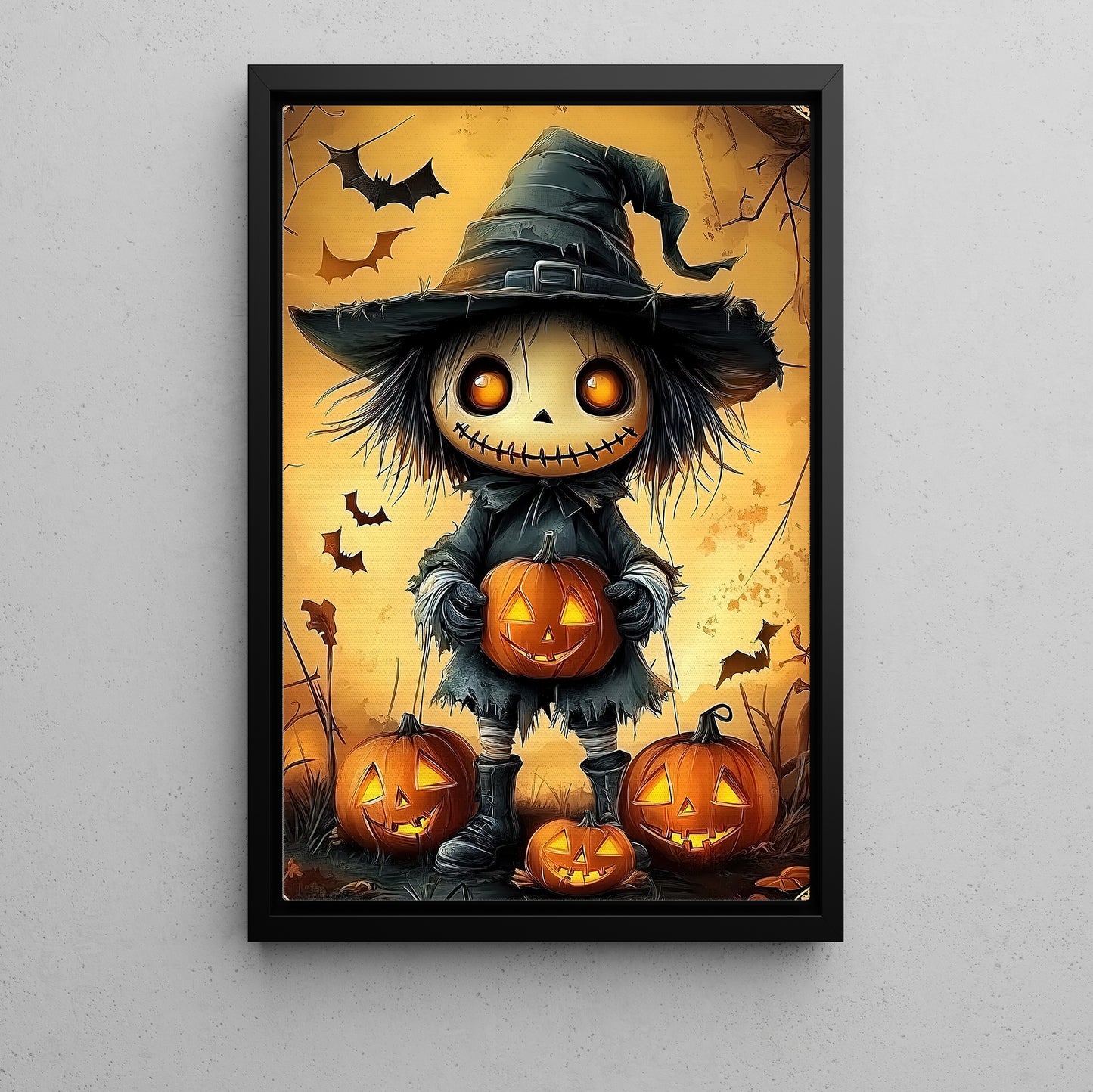 Cute Scarecrow Halloween Canvas Painting, Spooky Season Wall Art Decor, Halloween Poster Gift