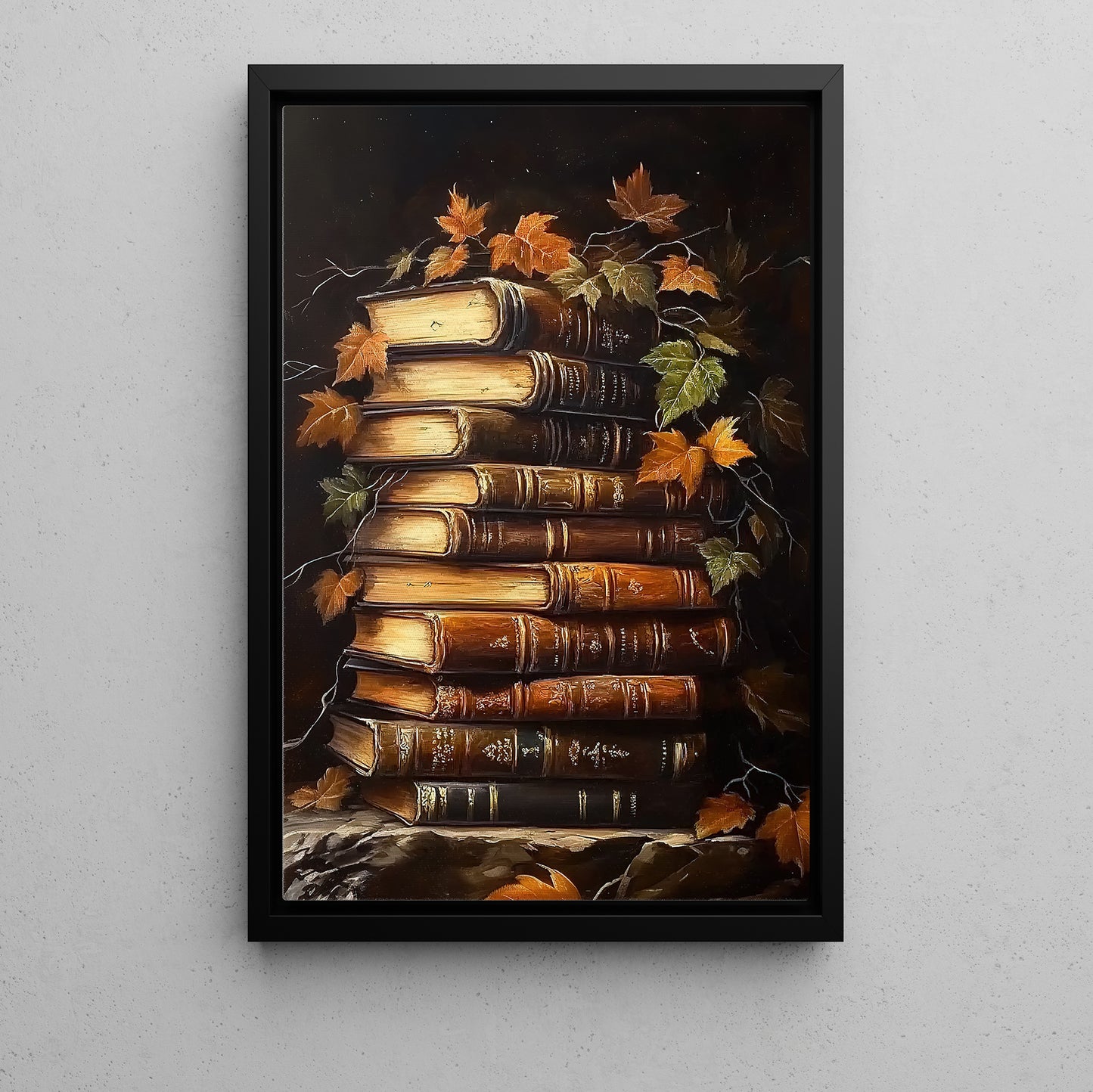 Books And Leaves, Thanksgiving Canvas Painting, Blessings Wall Art Decor, Thankful Poster Gift For Book Lovers