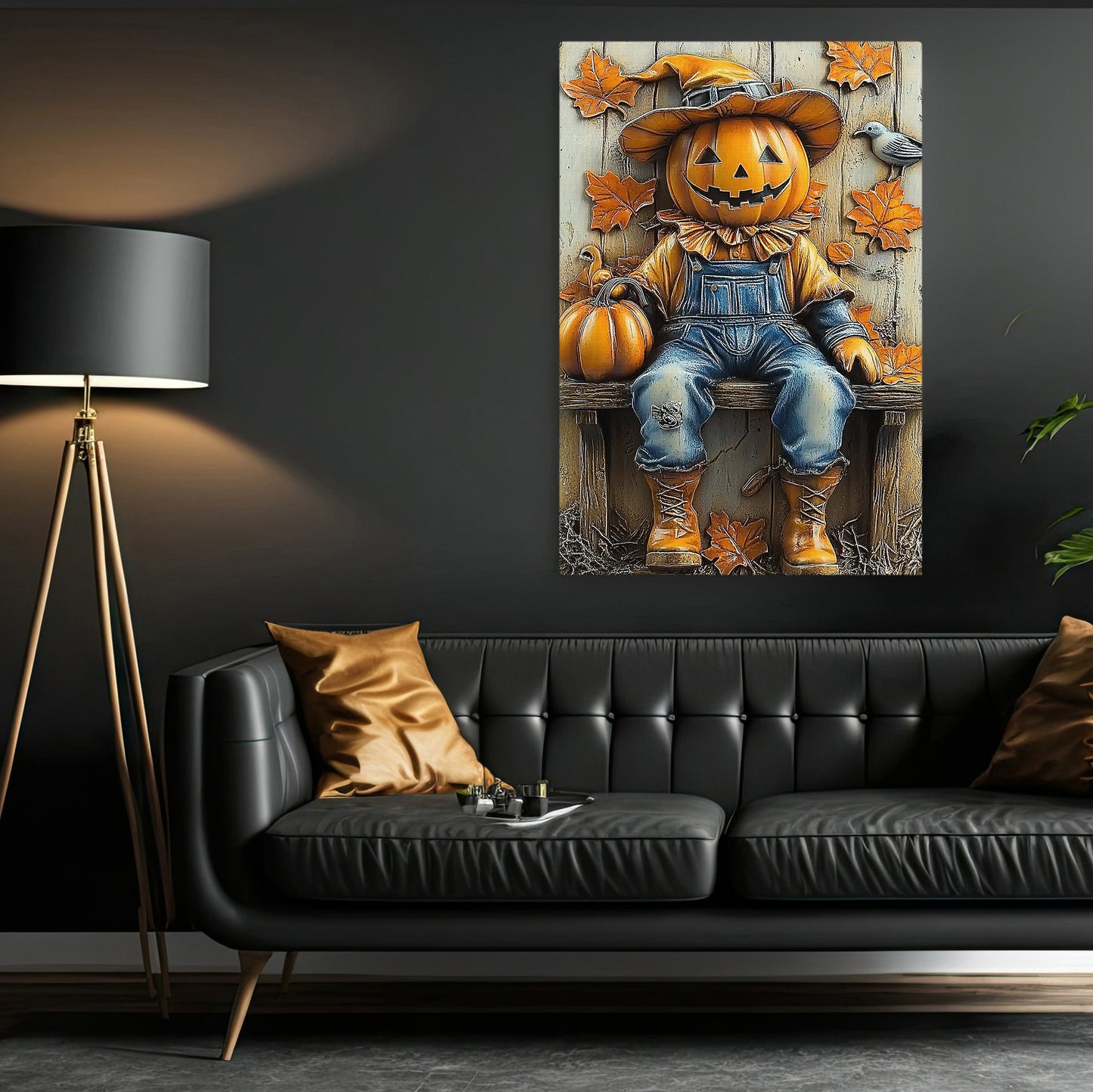 The Pumpkin Scarecrow, Thanksgiving Canvas Painting, Blessings Wall Art Decor, Thankful Poster Gift