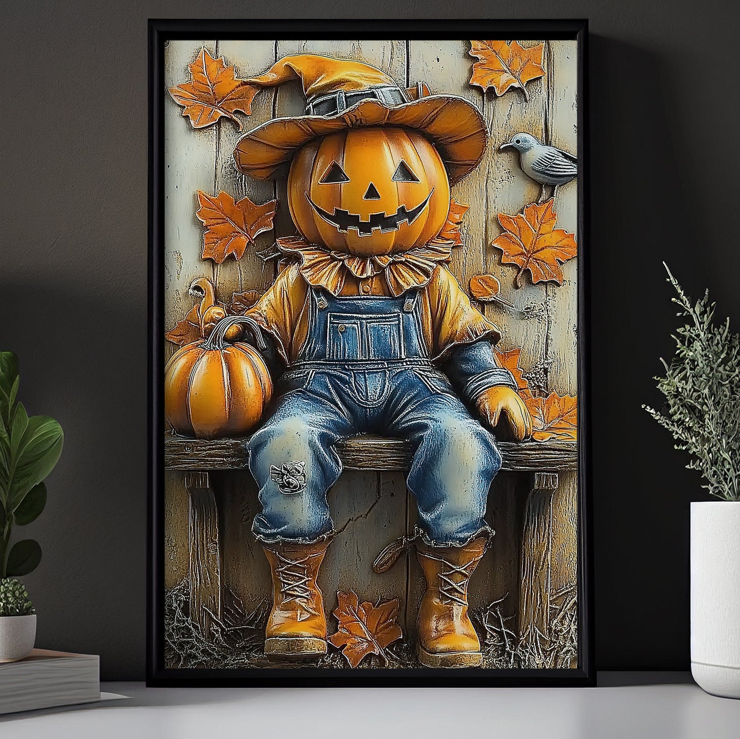 The Pumpkin Scarecrow, Thanksgiving Canvas Painting, Blessings Wall Art Decor, Thankful Poster Gift