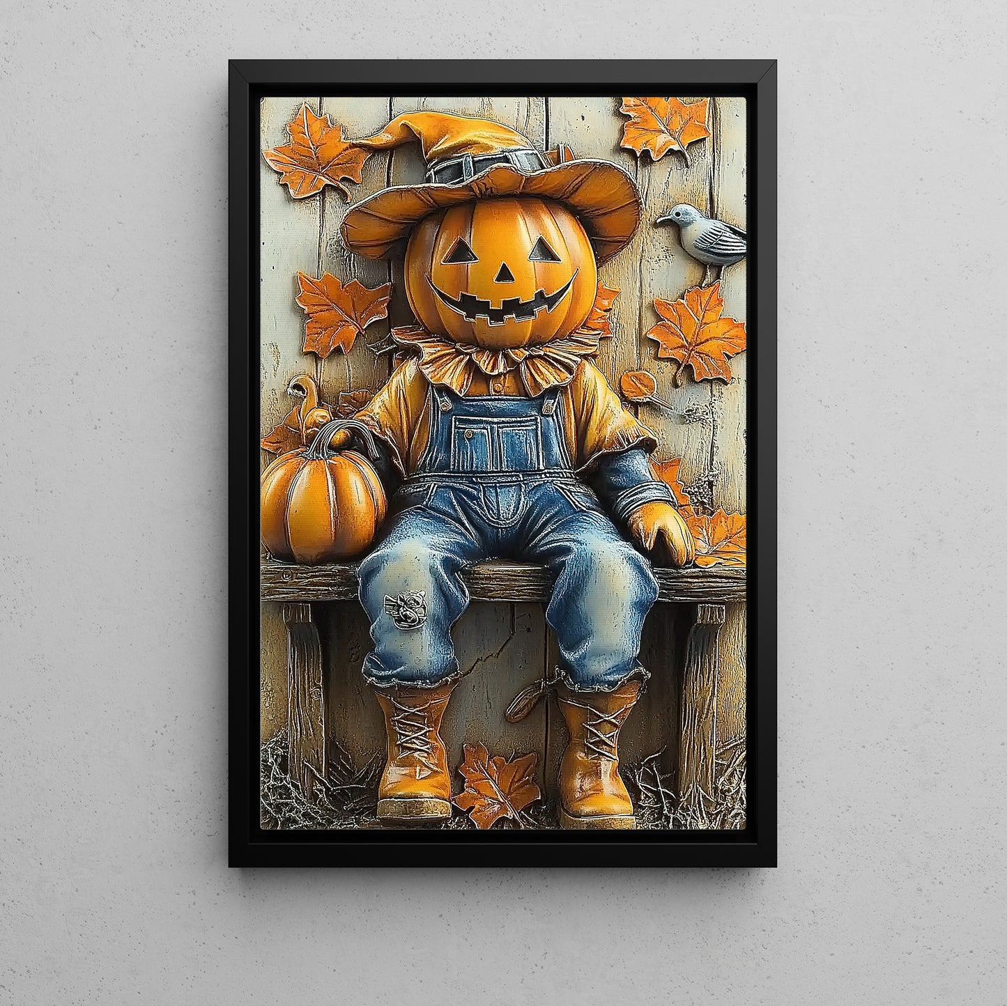 The Pumpkin Scarecrow, Thanksgiving Canvas Painting, Blessings Wall Art Decor, Thankful Poster Gift