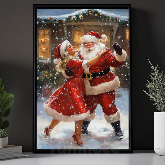 Funny Christmas Canvas Painting, Santa Claus Dancing With Lovers Winter Wall Art Decor, Xmas Poster Gift