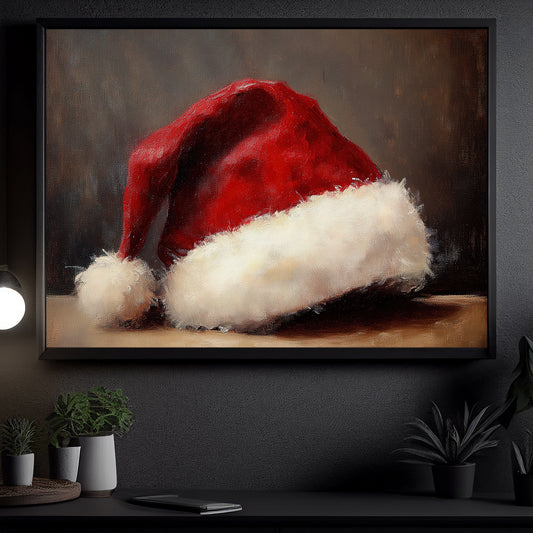 Vintage Christmas Santa Hat Canvas Painting, Christmas Eve At Rest Wall Art Decor, Xmas Poster Gift To Decor House Or Office