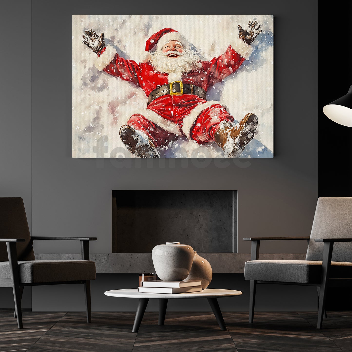 Funny Christmas Canvas Painting, Santa Playing In Snow Wall Art Decor, Xmas Poster Gift