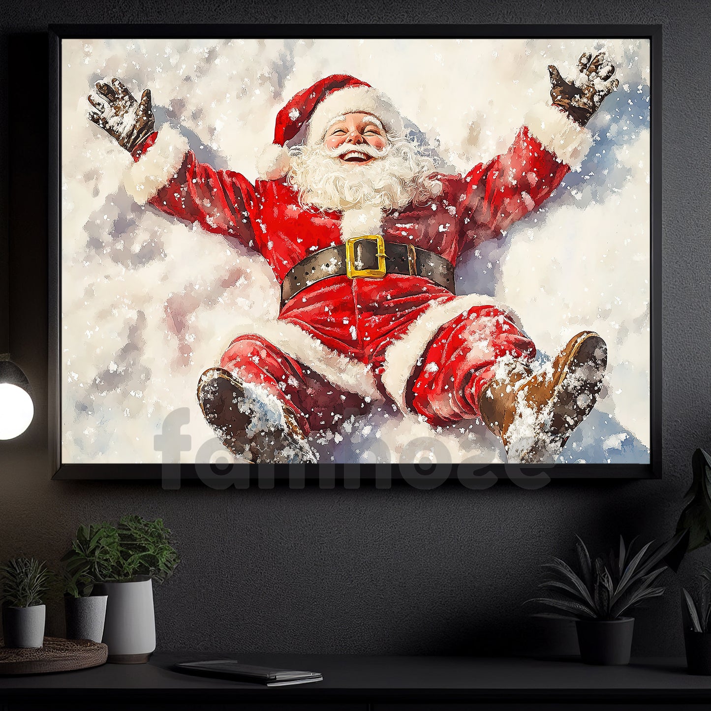 Funny Christmas Canvas Painting, Santa Playing In Snow Wall Art Decor, Xmas Poster Gift