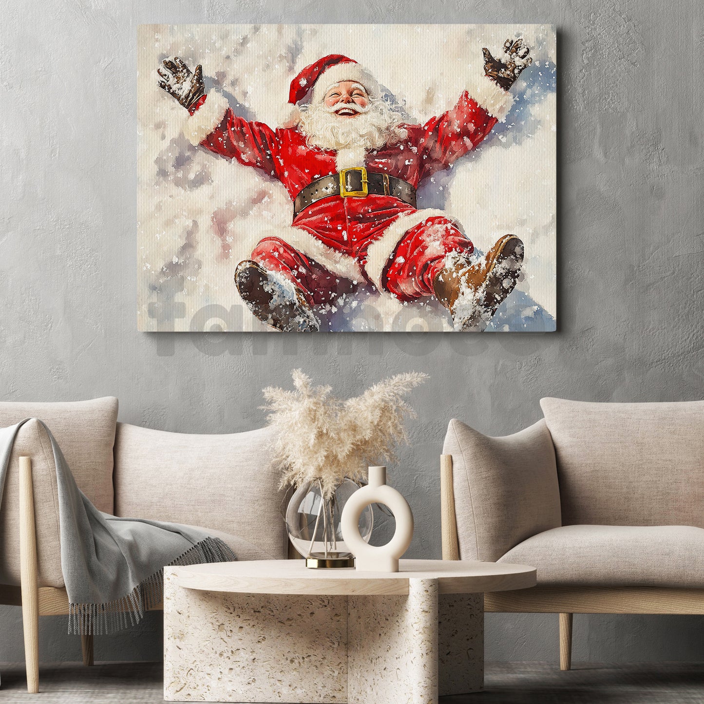 Funny Christmas Canvas Painting, Santa Playing In Snow Wall Art Decor, Xmas Poster Gift