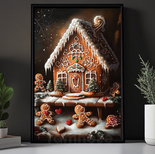 Christmas Canvas Painting, A Cozy Gingerbread Home Wall Art Decor, Xmas Poster Gift