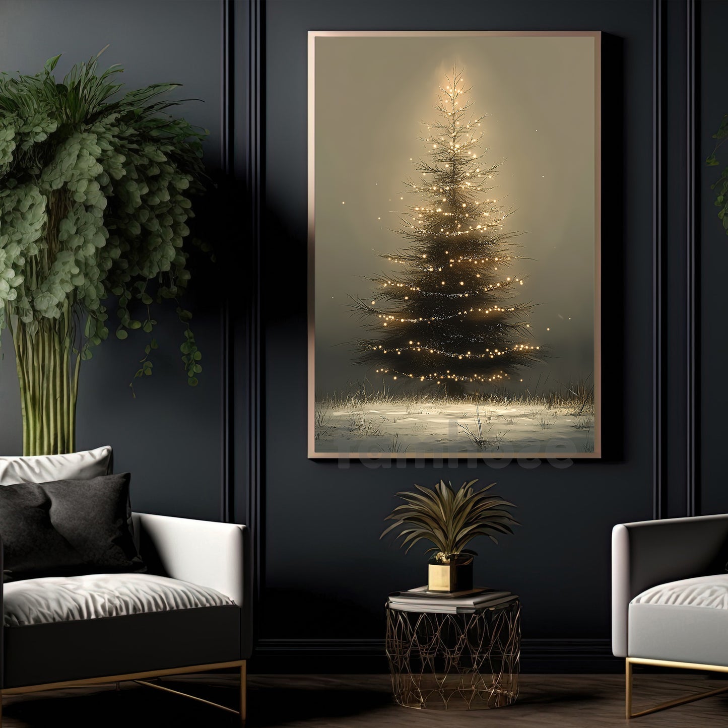 Cozy Christmas Tree Canvas Painting, Glowing Christmas Tree Wall Art Decor, Xmas Poster Gift