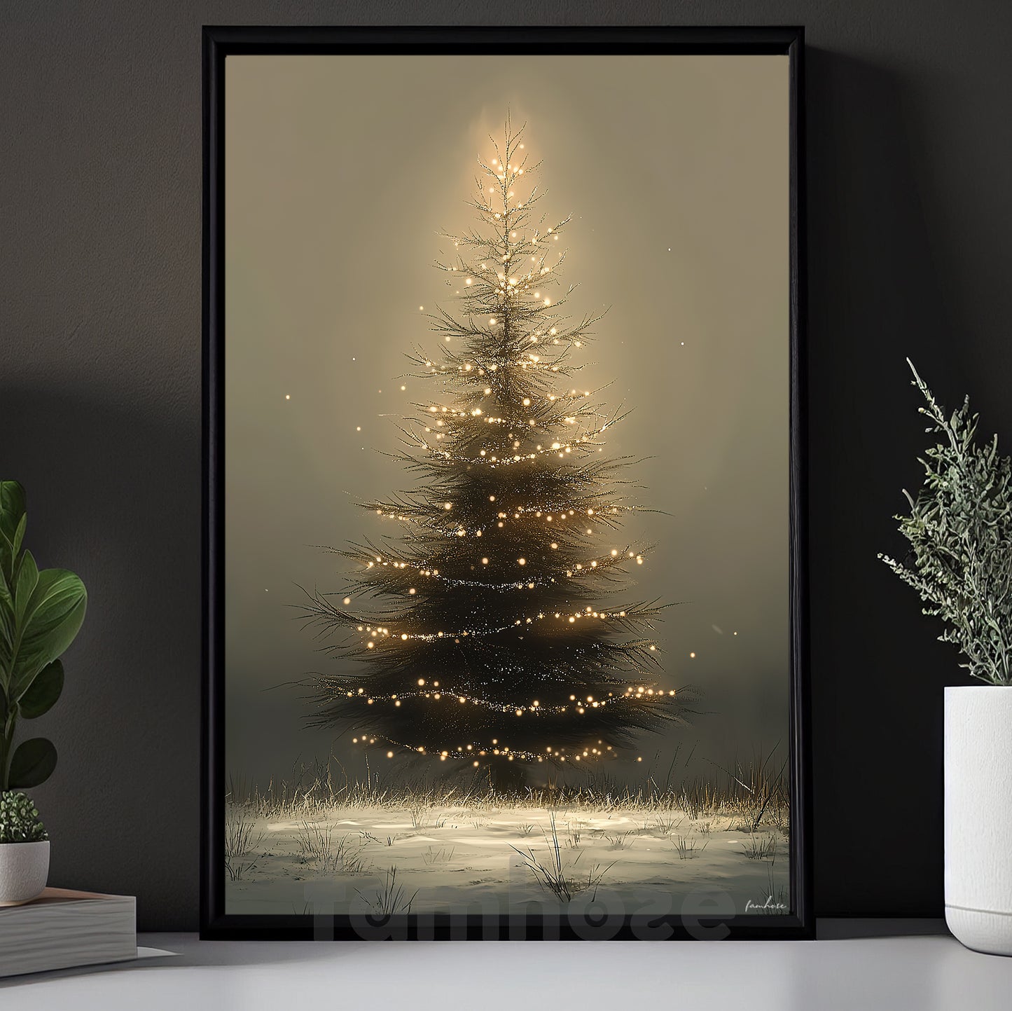 Cozy Christmas Tree Canvas Painting, Glowing Christmas Tree Wall Art Decor, Xmas Poster Gift