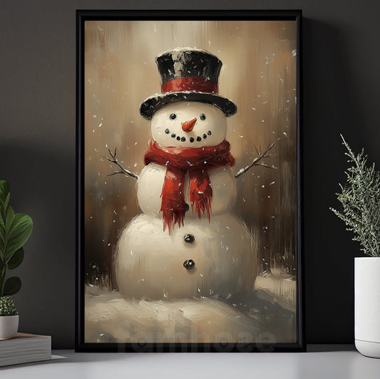 Vintage Christmas Canvas Painting, Funny Snowman Wall Art Decor, Xmas Poster Gift For Snowman Lovers