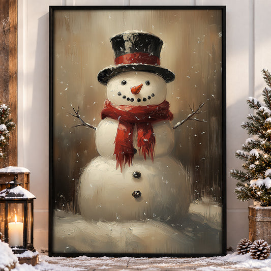 Vintage Christmas Canvas Painting, Funny Snowman Wall Art Decor, Xmas Poster Gift For Snowman Lovers