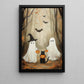 Ghost And Cat Trick Or Treat Halloween Canvas Painting, Spooky Season Wall Art Decor, Halloween Poster Gift For Ghost Lovers