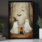 Ghost And Cat Trick Or Treat Halloween Canvas Painting, Spooky Season Wall Art Decor, Halloween Poster Gift For Ghost Lovers