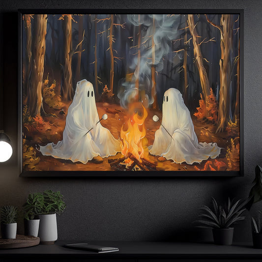 Interesting Halloween Canvas Painting, Ghost Camping Spooky Season Wall Art Decor, Halloween Poster Gift For Ghost Lovers