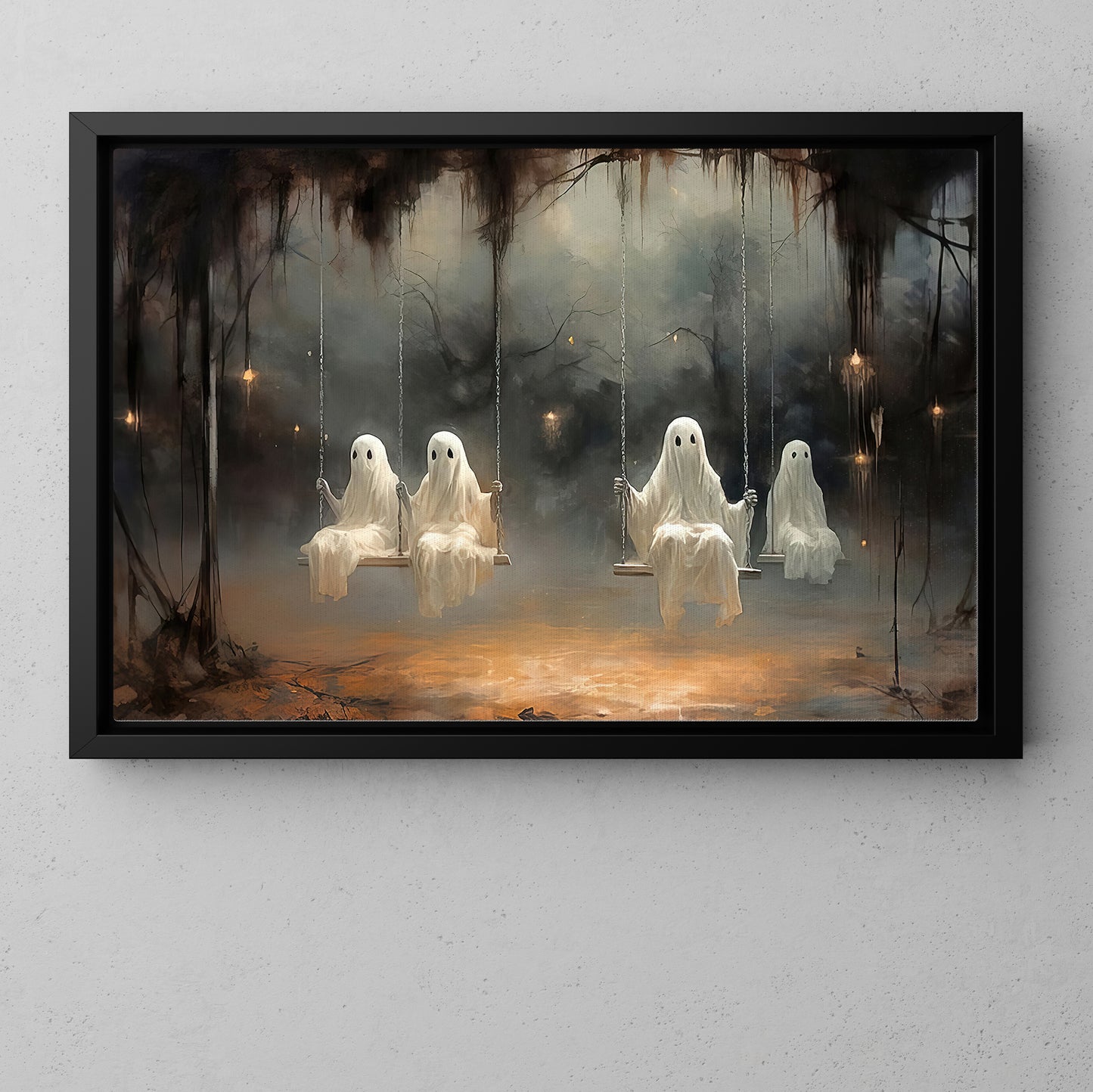 Interesting Ghost Halloween Canvas Painting, Haunted Playground Spooky Season Wall Art Decor, Halloween Poster Gift For Ghost Lovers