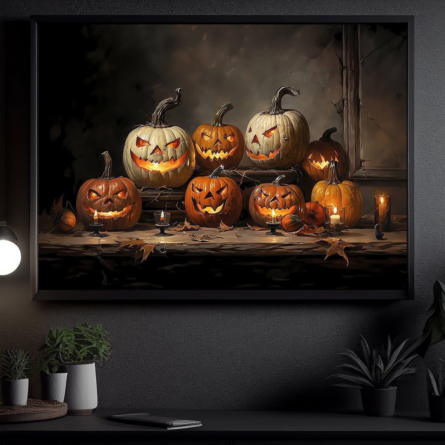 Interesting Halloween Canvas Painting, Scary Pumpkins Spooky Season Wall Art Decor, Halloween Poster Gift For Pumpkin Lovers