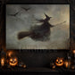 Interesting Halloween Canvas Painting, Witch Rides Broom Spooky Season Wall Art Decor, Halloween Poster Gift For Witch Lovers