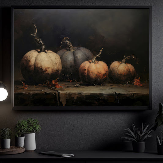 Interesting Pumpkin Halloween Canvas Painting, The Wilted Pumpkin Collection Spooky Season Wall Art Decor, Halloween Poster Gift