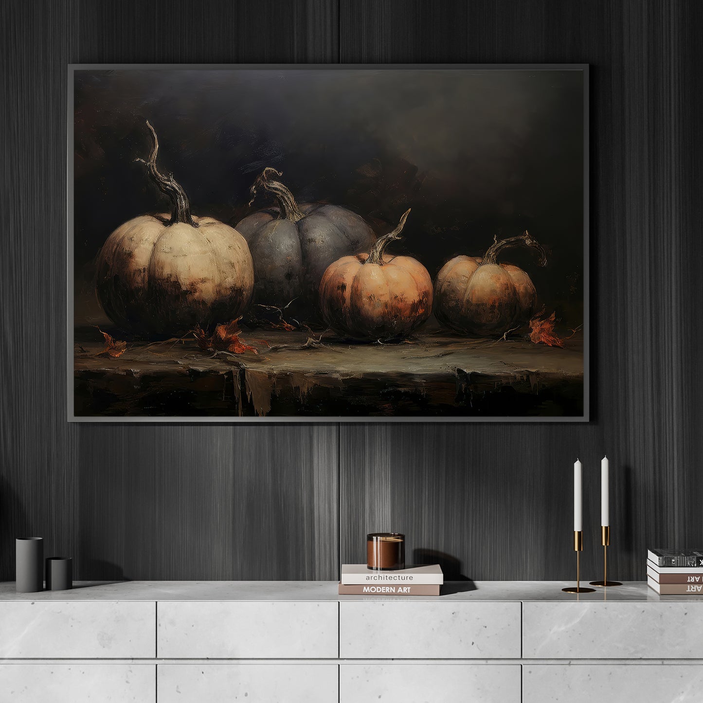 Interesting Pumpkin Halloween Canvas Painting, The Wilted Pumpkin Collection Spooky Season Wall Art Decor, Halloween Poster Gift