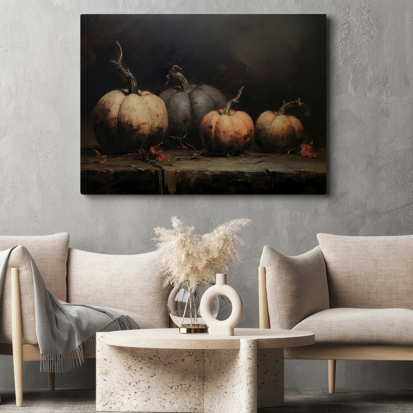 Interesting Pumpkin Halloween Canvas Painting, The Wilted Pumpkin Collection Spooky Season Wall Art Decor, Halloween Poster Gift