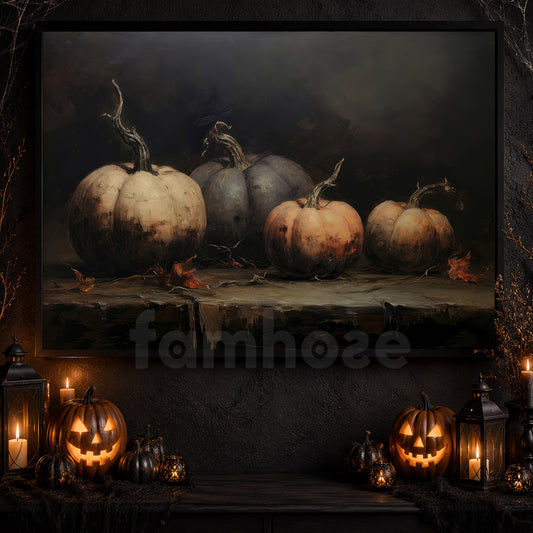 Interesting Pumpkin Halloween Canvas Painting, The Wilted Pumpkin Collection Spooky Season Wall Art Decor, Halloween Poster Gift