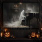 Interesting Halloween Canvas Painting, Ghost Plays Piano Spooky Season Wall Art Decor, Halloween Poster Gift For Ghost Lovers