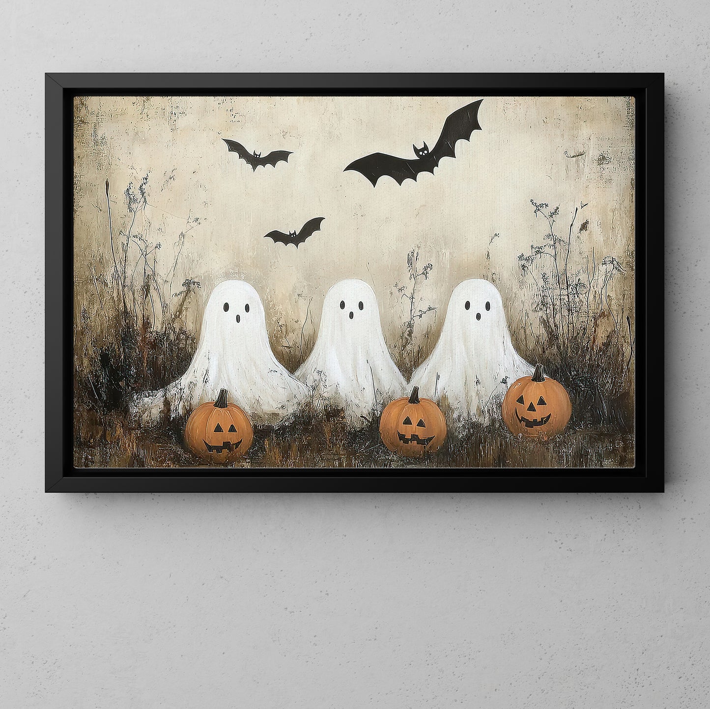 Interesting Halloween Canvas Painting, Ghostly Gathering Spooky Season Wall Art Decor, Halloween Poster Gift For Ghost Lovers