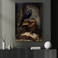 The Raven and the Tomes Halloween Canvas Painting, Spooky Season Wall Art Decor, Halloween Poster Gift For Raven Lovers