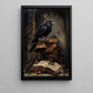 The Raven and the Tomes Halloween Canvas Painting, Spooky Season Wall Art Decor, Halloween Poster Gift For Raven Lovers