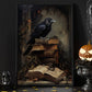 The Raven and the Tomes Halloween Canvas Painting, Spooky Season Wall Art Decor, Halloween Poster Gift For Raven Lovers