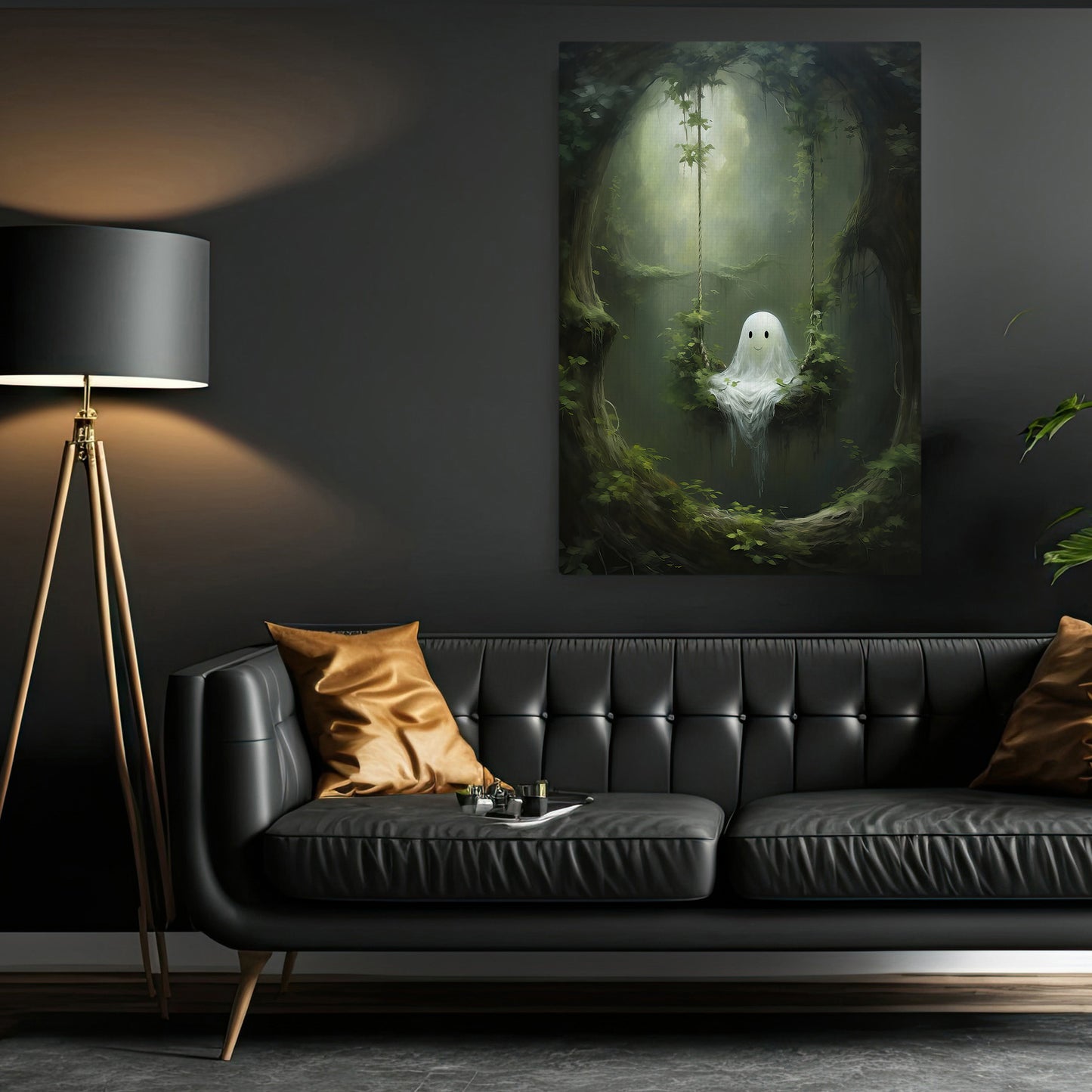 Halloween Canvas Painting, Lonely Ghost Season Wall Art Decor, Halloween Poster Gift For Ghost Lovers