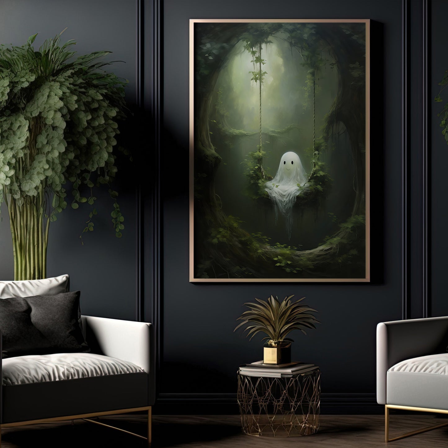 Halloween Canvas Painting, Lonely Ghost Season Wall Art Decor, Halloween Poster Gift For Ghost Lovers