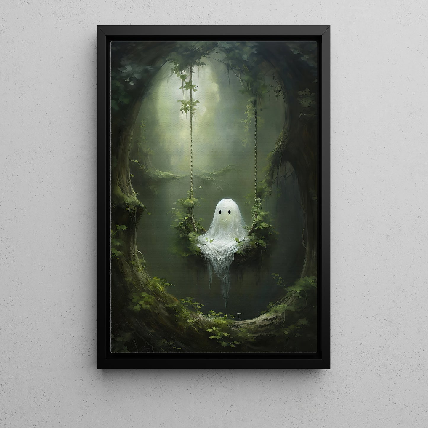 Halloween Canvas Painting, Lonely Ghost Season Wall Art Decor, Halloween Poster Gift For Ghost Lovers