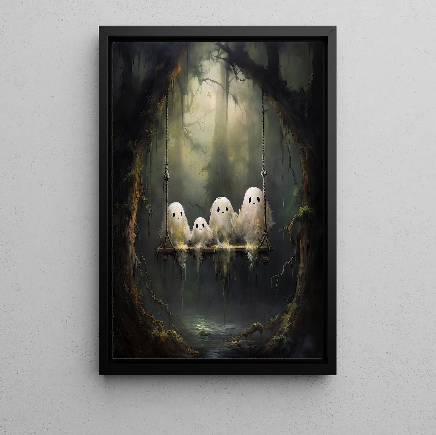 Interesting Halloween Canvas Painting, Ghost Family Season Wall Art Decor, Halloween Poster Gift For Ghost Lovers